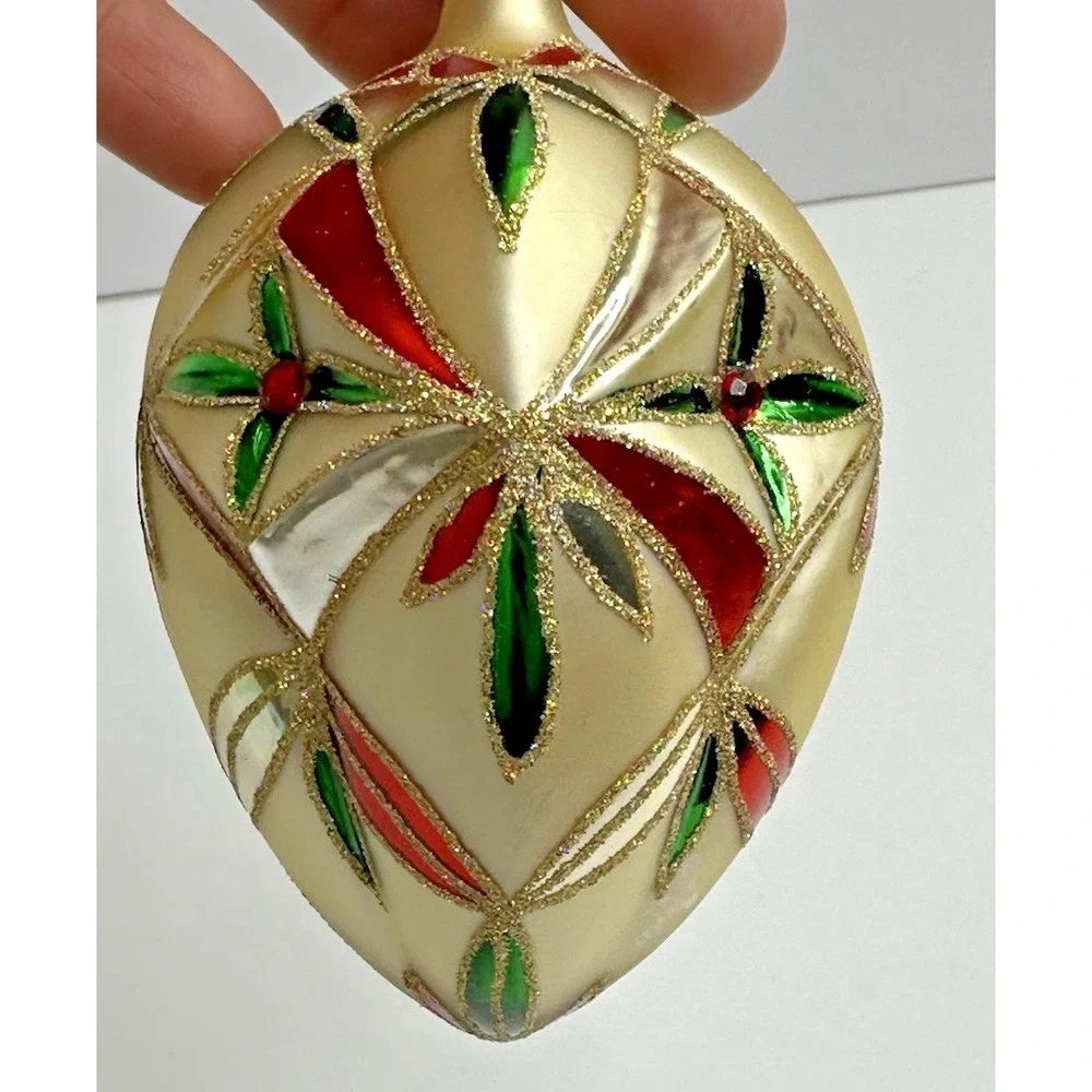 Waterford Renaissance Starburst Egg Glass Christmas‎ Ornament Red Gold Glitter